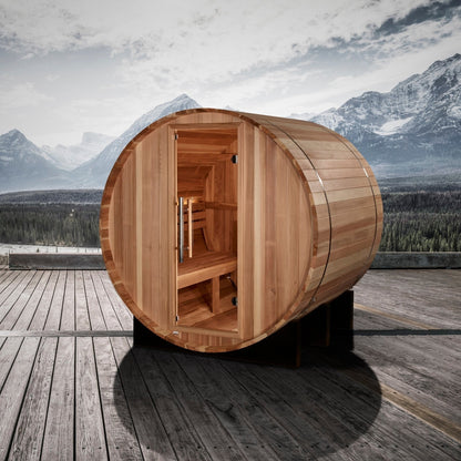 Golden Designs "St. Moritz" 2-Person Barrel Traditional Outdoor Steam Sauna - Pacific Cedar - GDI-B002-01