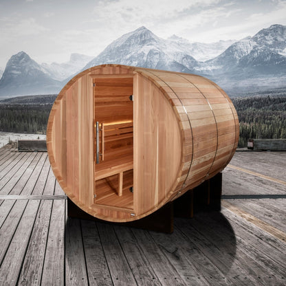 Golden Designs "Klosters" 6-Person Barrel Traditional Steam Sauna - Pacific Cedar - GDI-B006-01