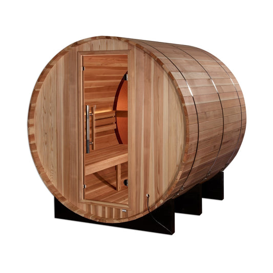 Golden Designs "Zurich" 4-Person Barrel with Bronze Privacy View - Traditional Steam Sauna - Pacific Cedar || - GDI-B024-01
