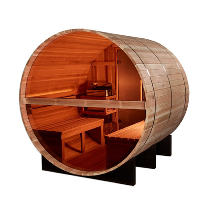 Golden Designs "Zurich" 4-Person Barrel with Bronze Privacy View - Traditional Steam Sauna - Pacific Cedar - GDI-B024-01