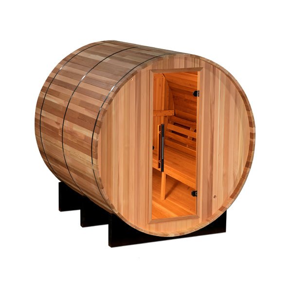 Golden Designs Outdoor Barrel 4-Person "Uppsala Edition" Traditional Sauna with Red Cedar Wood | Model: GDI-SJ-2004-CED - GDI-SJ-2004-CED