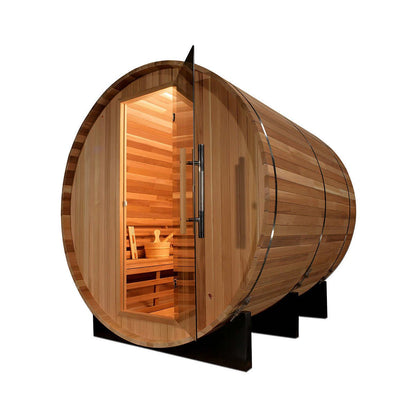 Golden Designs Outdoor Barrel 4-Person "Uppsala Edition" Traditional Sauna with Red Cedar Wood | Model: GDI-SJ-2004-CED - GDI-SJ-2004-CED