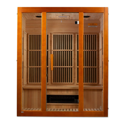 Golden Designs Low EMF 3-Person Maxxus FAR Infrared Sauna Corner Unit with Hemlock Wood | Model: MX-J306-02S - MX-J306-02S