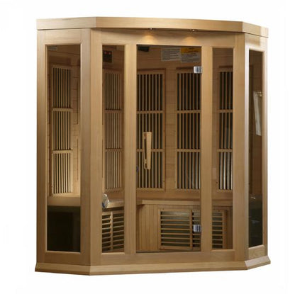 Golden Design Low EMF 3-Person Maxxus FAR Infrared Sauna Corner Unit with Hemlock Wood | Model: MX-K356-01 - MX-K356-01