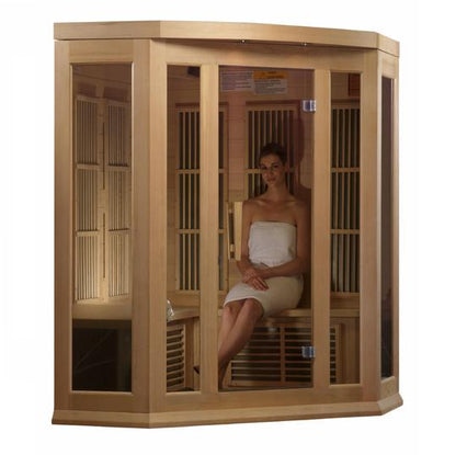 Golden Design Low EMF 3-Person Maxxus FAR Infrared Sauna Corner Unit with Hemlock Wood | Model: MX-K356-01 - MX-K356-01