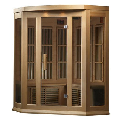 Golden Design Low EMF 3-Person Maxxus FAR Infrared Sauna Corner Unit with Hemlock Wood | Model: MX-K356-01 - MX-K356-01