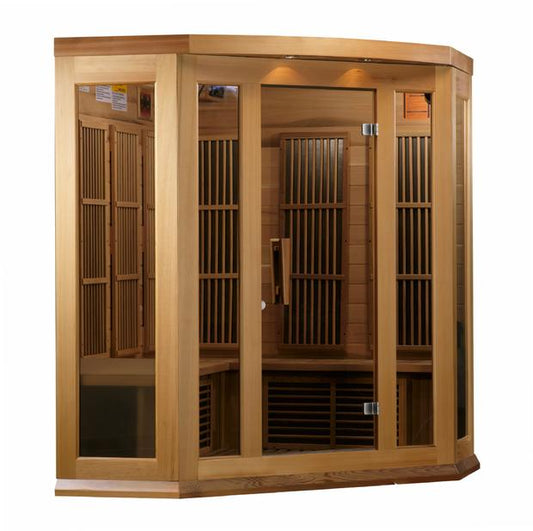 Golden Designs Near Zero EMF 3-Person Maxxus "Chaumont Edition" FAR Infrared Sauna Corner Unit with Red Cedar Wood | Model: MX-K356-01-ZF CED - MX-K356-01-ZF CED