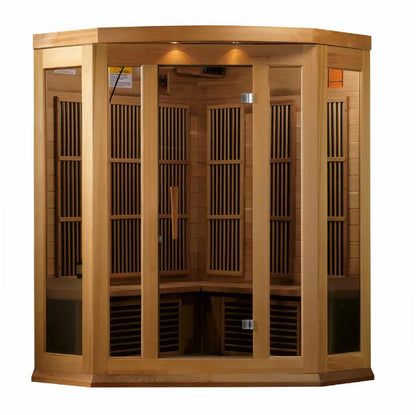 Golden Designs Near Zero EMF 3-Person Maxxus "Chaumont Edition" FAR Infrared Sauna Corner Unit with Red Cedar Wood | Model: MX-K356-01-ZF CED - MX-K356-01-ZF CED