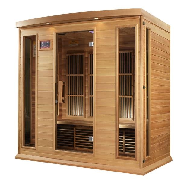 Golden Designs Near Zero EMF 4-Person Maxxus FAR Infrared Sauna Corner Unit with Red Cedar Wood | Model: MX-K406-01-ZF CED - MX-K406-01-ZF CED