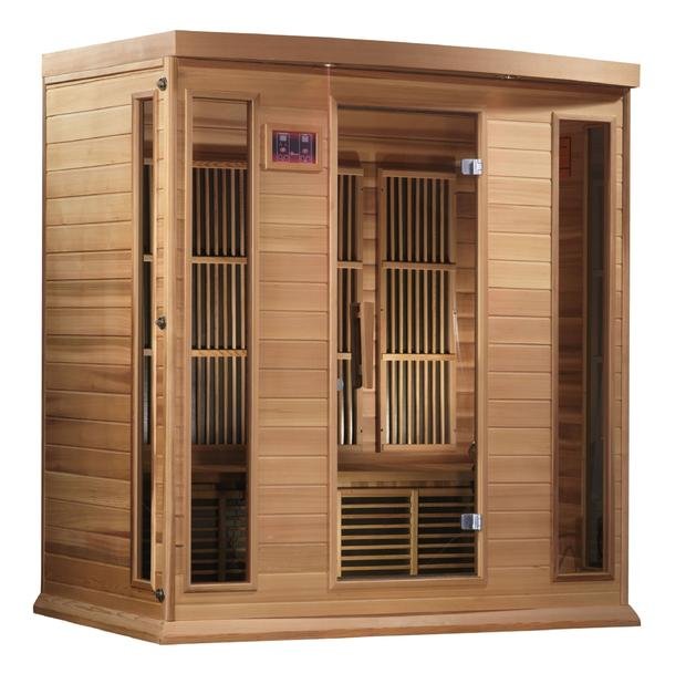 Golden Designs Near Zero EMF 4-Person Maxxus FAR Infrared Sauna Corner Unit with Red Cedar Wood | Model: MX-K406-01-ZF CED - MX-K406-01-ZF CED