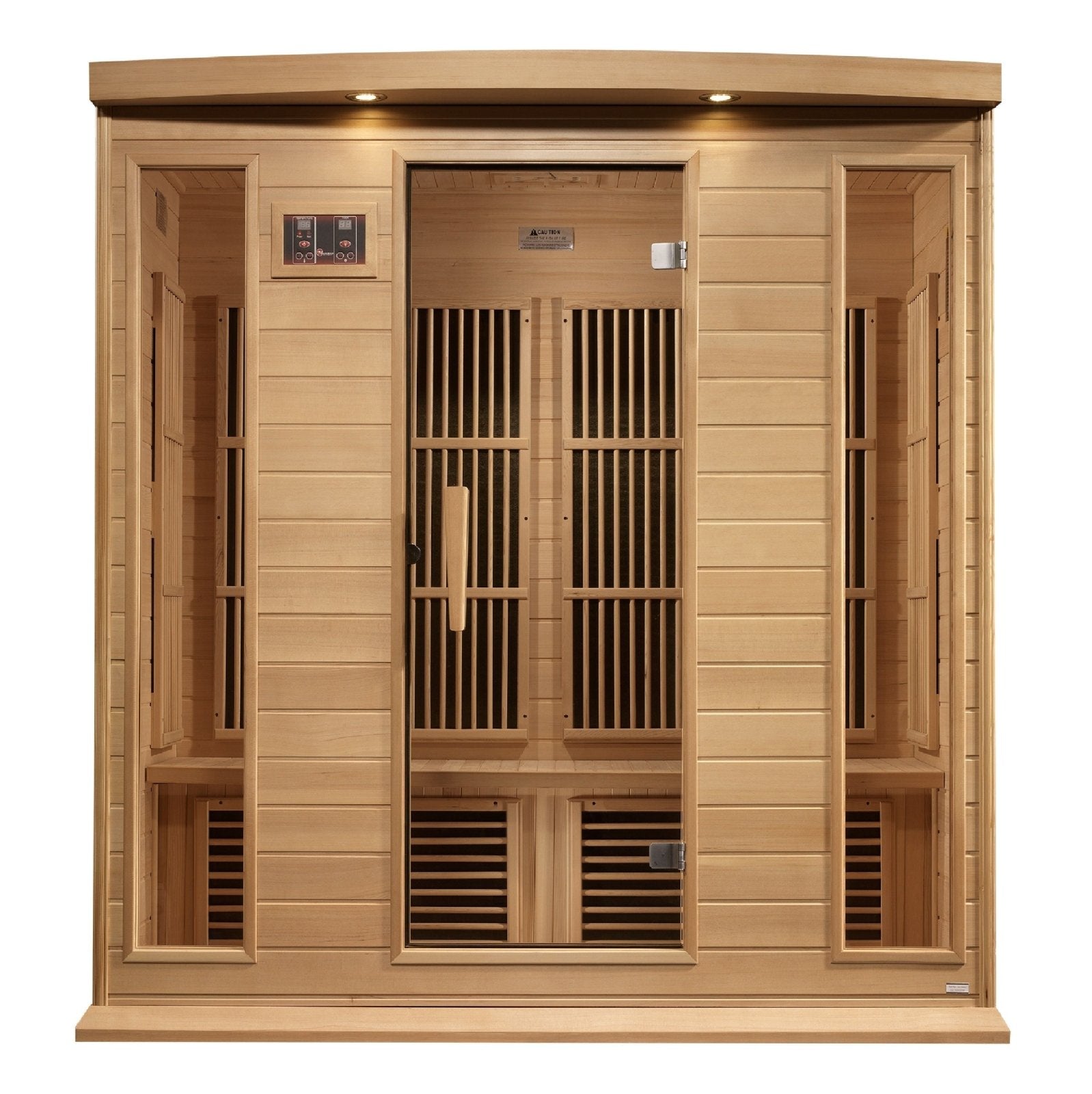 Golden Designs Near Zero EMF 4-Person Maxxus FAR Infrared Sauna Corner Unit  with Hemlock Wood | Model: MX-K406-01-ZF