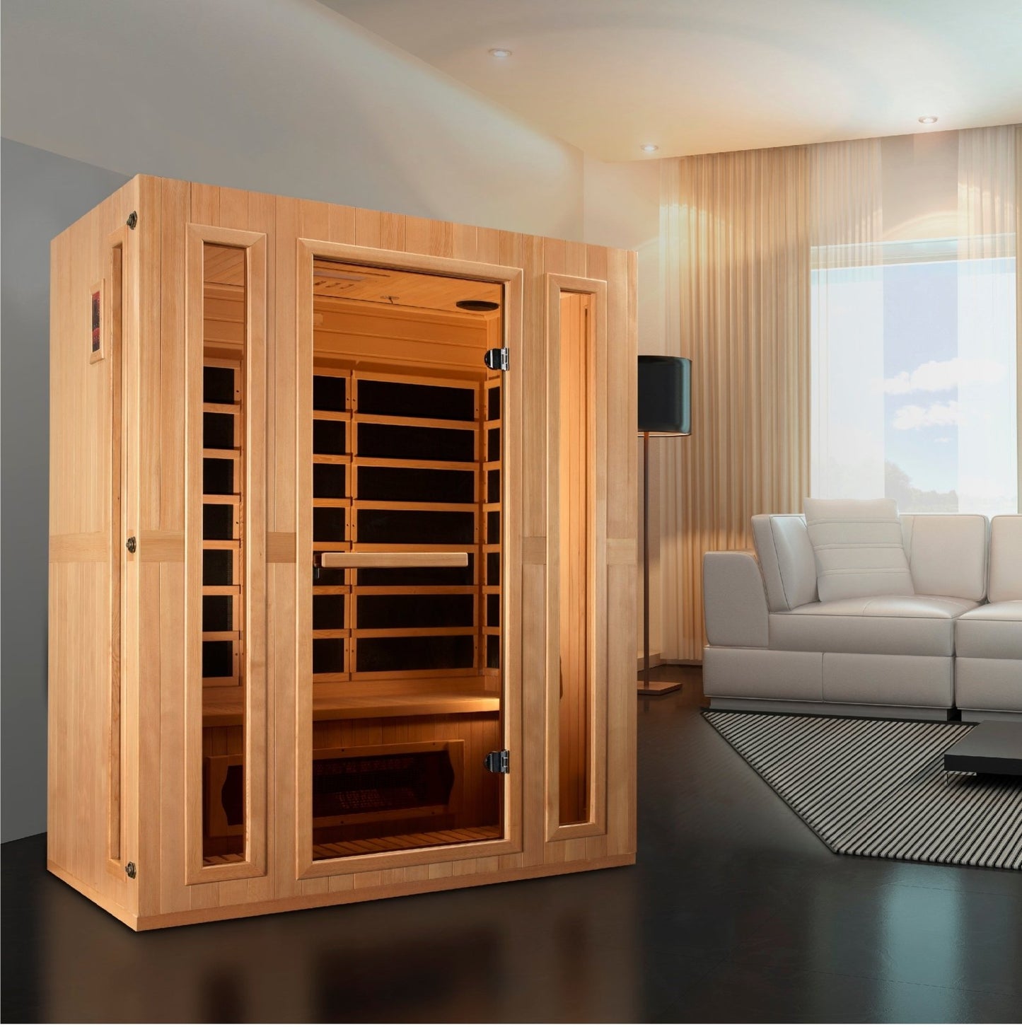 Golden Designs Low EMF 3-Person Maxxus FAR Infrared Sauna with Hemlock Wood | Model: MX-LS3-01 - MX-LS3-01